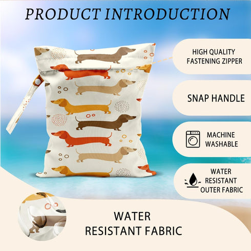 CFGBFDGH 12x10 Inch, Dog Wet Bags Cute Dachshund Waterproof Travel Laundry Bags, Washable Reusable Wet Dry Bag