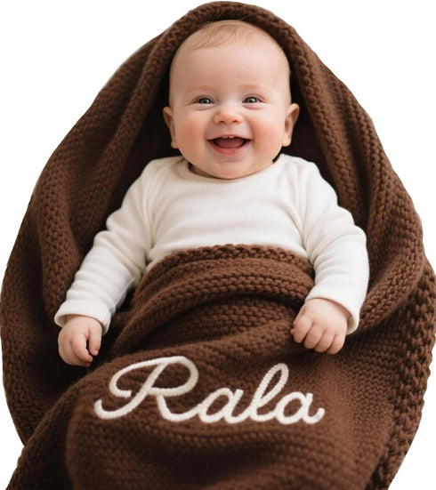 STELABUN Personalized Embroidered Baby Blanket for Boys/Girls, Cotton Chunky Knit Customized Swaddle with