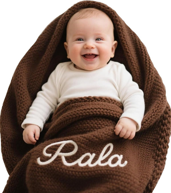 STELABUN Personalized Embroidered Baby Blanket for Boys/Girls, Cotton Chunky Knit Customized Swaddle with