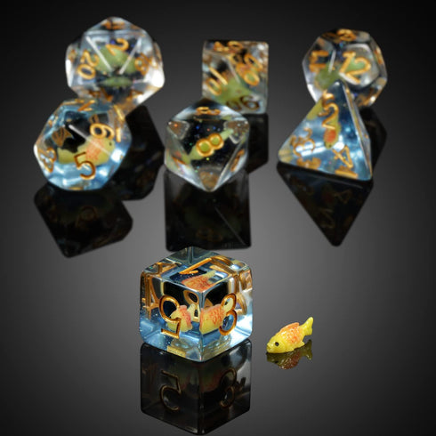 Fish DND Dice Set: 7PCS Resin Dice with Velvet Bag for Dungeons and Dragons Role Playing Games