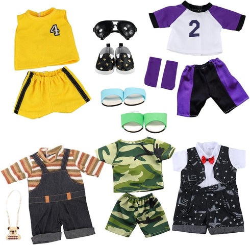 Barwa Boy Doll Clothes, 5 Sets, 2 Pairs Shoes, 1 Pair Glasses for 18 Inch Boy Dolls