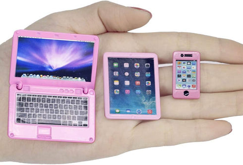 Dollhouse Miniature Accessories, 3 Pcs Computer Laptop, Tablet, Phone Simulation for 1/6 1/12 Miniatures