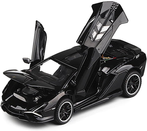 Lambo Toy Car Sian FKP3 - Die-Cast Model with Lights and Sound, Pull Back Toy Car for Boys Age 3-6, Black