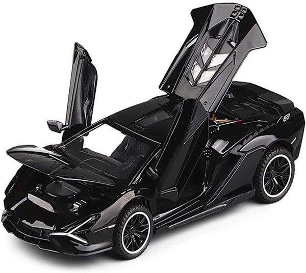 Lambo Toy Car Sian FKP3 - Die-Cast Model with Lights and Sound, Pull Back Toy Car for Boys Age 3-6, Black