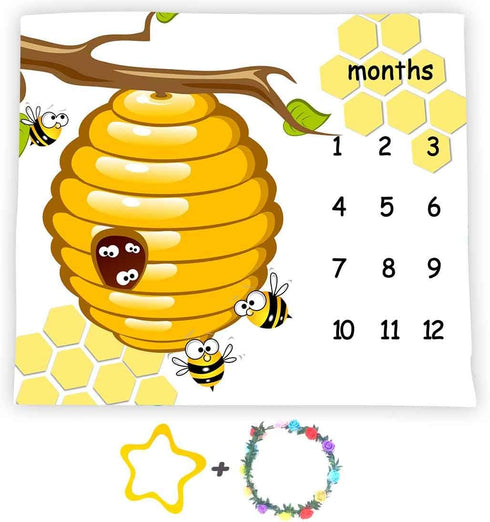 Honeycomb Bee Baby Monthly Milestone Blanket, 48x40in Nursery Newmom Gifts, Age Growth Tracker with Bonus Marker LHFS835