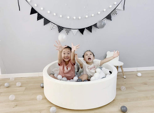 Baby Ball Pit - Soft Round Memory Foam Playpen for Indoor Outdoor Use, Balls Not Included (White)