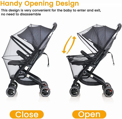 Orzbow Universal Mosquito Net for Stroller, Baby Bug Net with Two-Way Zippers, Portable Foldable Black