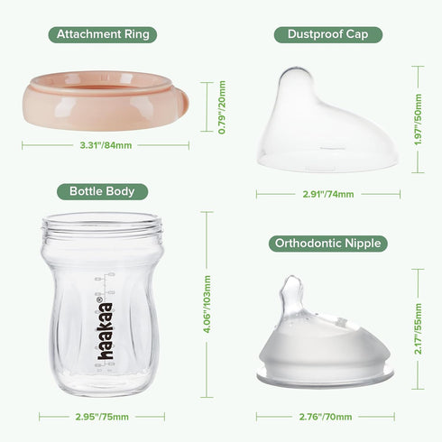 Gen.3 6M+ 6.3 oz/180 ml, haakaa Natural Glass Baby Bottle Wide Neck Anti-Colic Variable Flow Nipple - Easy to Clean