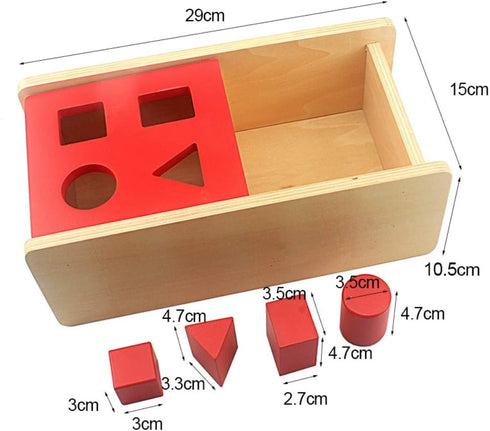 DANNI Montessori Baby Imbucare Box with Flip Lid, 4 Shapes Wood Learning Educational Toy for Children