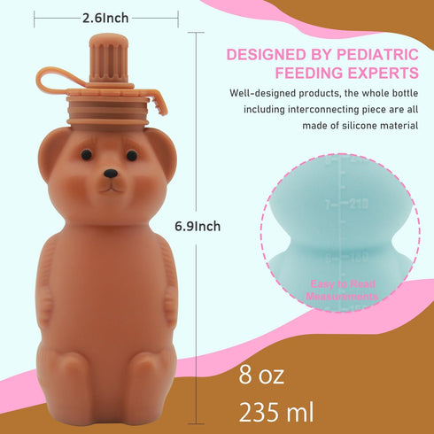 8-Ounce Mootikar Honey Bear Silicone Straw Cup, Babies Water Drinking Cup, Therapy Sippy Bottles for Speech and Feeding
