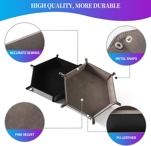 2 Pcs Portable Folding Dice Rolling Tray Set for RPG DND Table Games, PU Leather and Velvet Holder
