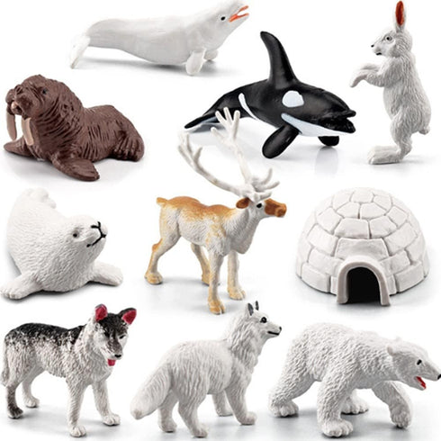 Mini Arctic Animals Figurines Set, 10pcs Realistic Plastic Arctic Toy Figures for Kids Birthday Gift