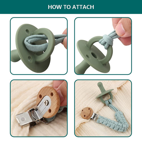 Pacifier Clip for Boys, 9.2 Inch Pacifier Leashes with Wooden Clips, Handmade Braided Cotton, 3 Pack Baby Shower Set