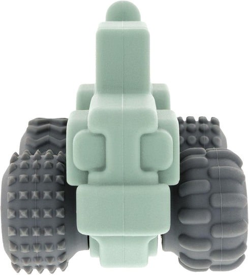 Nuby 6+ Silicone Teether Toy for Babies - Textured Teething Green Jeep Car with Moving Wheels - Soothes Sore Gums