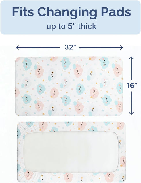 Pack 2 32"x16" Changing Pad Cover - of Soft Unisex Diaper Change Microfiber Table Sheets - Fits Contoured Pad