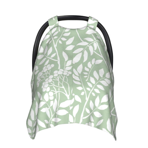 Hcpwzrf Chic Botanical Sage Green Foliage Baby Car Seat Cover & Nursing Cover - Breathable Stretch Multi-Use Cover