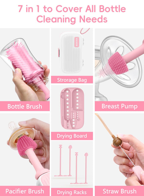 2000mAh 360 Electric Baby Bottle Brush Cleaner, Baby Travel Bottle Cleaner Kit- Rechargeable Silicone Brush, Drying