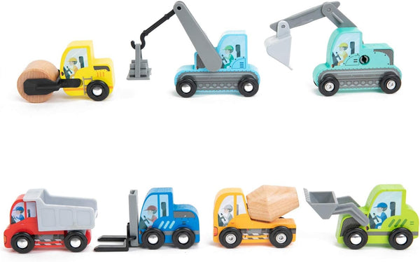 umu Construction Toy Cars 7 PCS Wooden Mini Vehicles for Toddlers, Compatible with Thomas Train Toys, Ages 3-5