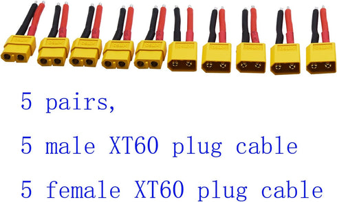 Blomiky XT60H 5 Pairs 14AWG Silicon Wire Extension Deans XT60 Plug Connector for RC Cars