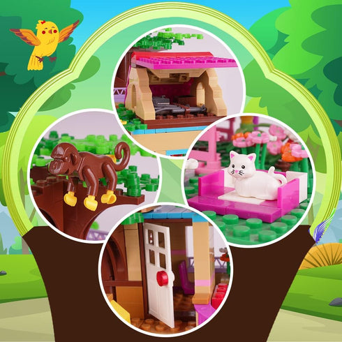 Set 6-12+ HOGOKIDS Tree House Friends Building with LED Light - Girl House Forest Building Block Toy Kit, Birthday
