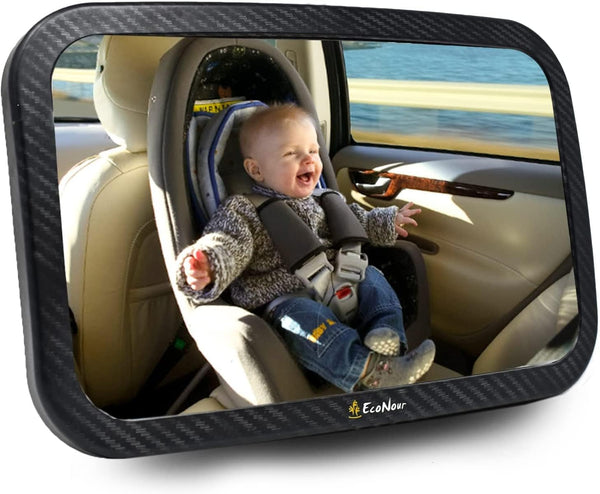 EcoNour Baby Car Mirror - 360 Degree Rotatable Shatterproof Safety Mirror for Rear Facing Infant, 11.5 x 7.5 inches
