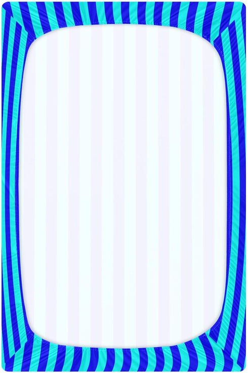 Pigsaly 27x39 Inch Crib Sheets Aqua Blue Vertical Stripes Baby Sheet for Standard Crib Mattress Boys Girls Toddler Bed