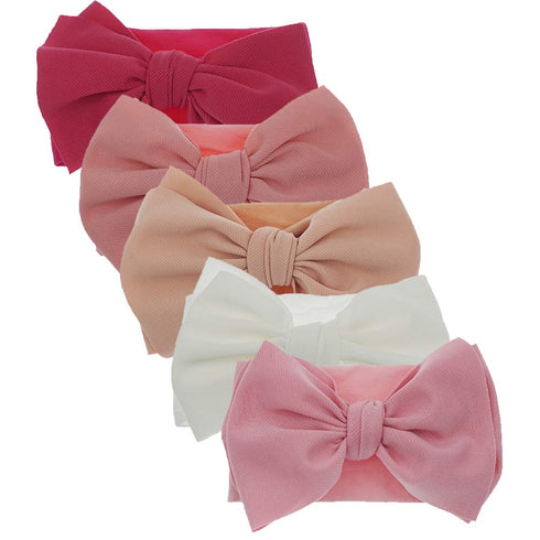 KIDOCHEESE Baby Girl Nylon Hairband with Bows, 5 Count (Pack of 1), Handmade for Infant, Extra Stretchy