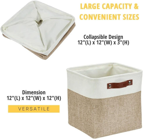 DECOMOMO Cube Storage Bin Storage Cubes 12 x 12, Set of 4 - Foldable Fabric Bins with Faux Leather Handles