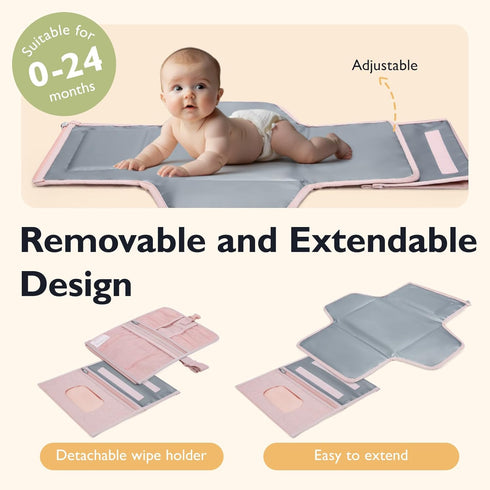 mommore Portable Changing Pad for Newborn Expandable Diaper Changing Pad with Wipes Pockets Water Resistance Baby
