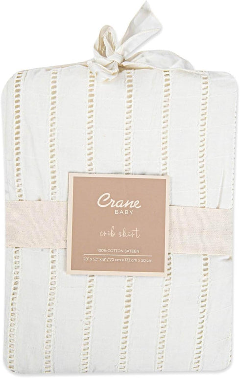 28w 52h 16d Crane Baby Wrap Around Bed Skirt for Crib, Cotton Crib Skirt for Boy's and Girl's Nursery, White, x x