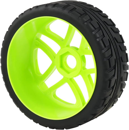 1:8 Off-Road RC Buggy 17mm Hub Wheel Rims and Tires - H Tread Pattern Fluorescent Green, Pack of 4