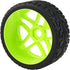 1:8 Off-Road RC Buggy 17mm Hub Wheel Rims and Tires - H Tread Pattern Fluorescent Green, Pack of 4