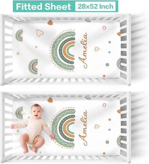 Set 3 Set Color07 Custom Baby Crib Bedding - Rainbow Nursery Bedding Piece with Personalized Name Design - Soft Chic