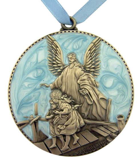 Sacred Traditions Pewter and Enamel Crib Medal with Guardian Angel for Baby Nursery Decor,