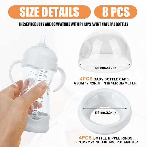 BOXOB 4pcs 4pcs Baby Bottle Caps Replacements with Baby Bottle Nipple Rings for Avent Natural Bottles, No BPA Baby