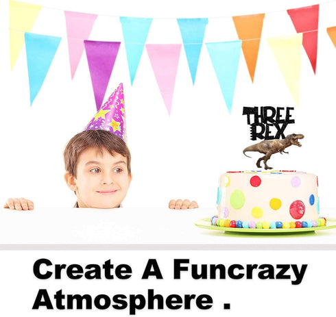 Three Rex Cake Topper - Dinosaur Dino Theme Decor Picks for Boys Girls 3rd Birthday Party Decorations