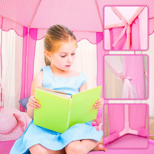 wilwolfer Princess Tent for Girls - Large Playhouse with Star Lights for Indoor Games, Toy & Gift for Kids Age 3+
