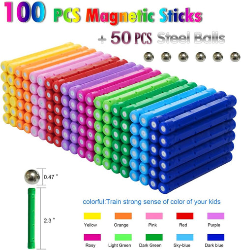 150Pcs Magnetic Building Sticks Blocks Toys, 2.3" Length Magnet Educational Toys Set for Kids and Adults, STEM Building