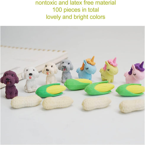 Mini Food Erasers, 100Pcs Mini Corn Erasers, Funny Vegetable Shape Pencil Erasers for Party Favors, Classroom Rewards,
