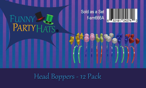 Funny Party Hats Head Boppers - 12 Piece Assorted Design Party Accessories, Blue Gold