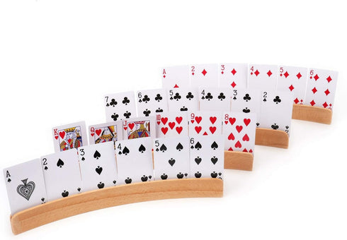 Tebery 4 Pack Wooden Playing Card Holder - Organizer Tray Racks with Natural Finish