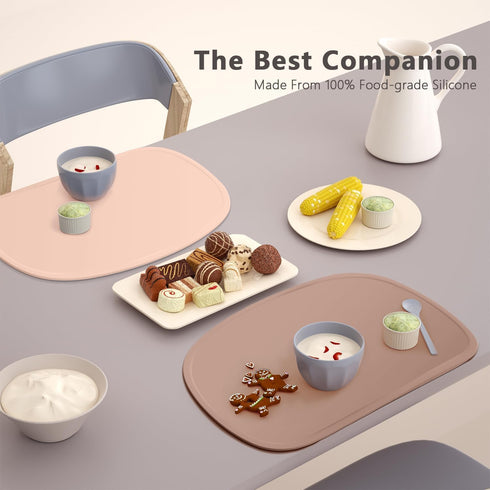 Set 3 Set 6 Cuddle Campus of Silicone Placemats with Raised Edges for Kids,Toddlers,Babies, Non-Slip Dinning Table Mat
