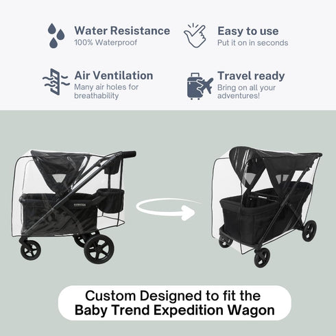 SASHA'S Rain and Wind Cover for Baby Trend Expedition Stroller Wagon/Wagon Plus, Clear Design, Maximum Coverage