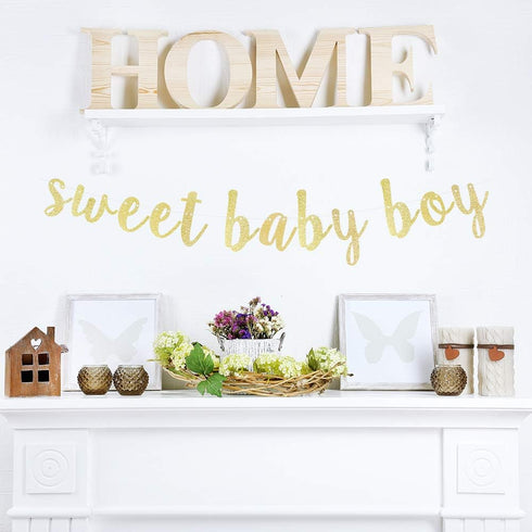 LINGTEER Sweet Baby Boy Gold Glitter Bunting Banner, Perfect for Baby Shower First Birthday Decorations