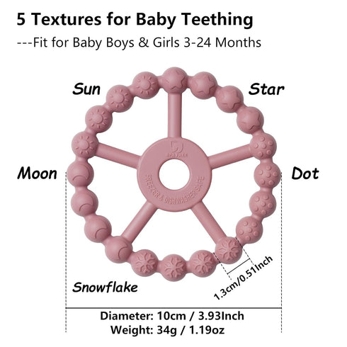 3 Pack Ring Teether, Silicone Teething Ring Toys for Babies 0-6 months, Seposeve Baby Teethers 6-12 months 12-24 months, Easy to Grasp Toy for Baby Teething Relief, Purple Pink White