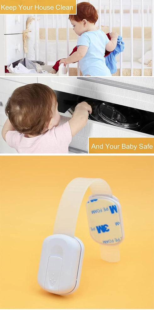 Child Safety Lock for Refrigerator, Cabinet, Drawer, Freezer & Door, 2 Extra Strong Adhesives, Pack of 4