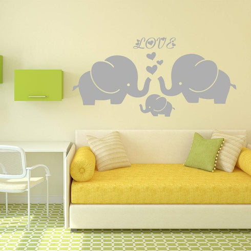 Large Cute Elephant Family with Hearts Wall Decals for Baby Nursery Decor, Kids Room Wall Stickers, 40''W x 19''H, Grey