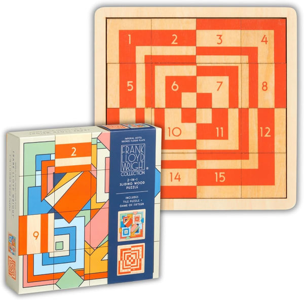 Galison Frank Lloyd Wright Imperial Hotel – 2 in 1 Sliding Wood Tile Puzzle Featuring Iconic Design