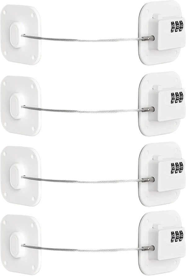 Cabinet Locks with Combination, Drawer Locks, Child Proof Refrigerator Lock, Child Safety Locks for Cabinets, White 4pcs