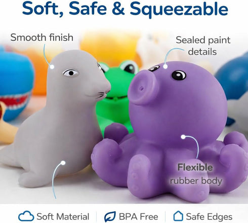 15 PCS Ocean Animals Rubber Bath Toy Water Squirters with Floating Bathtub Squeeze and Play Soft Sea Creatures anf